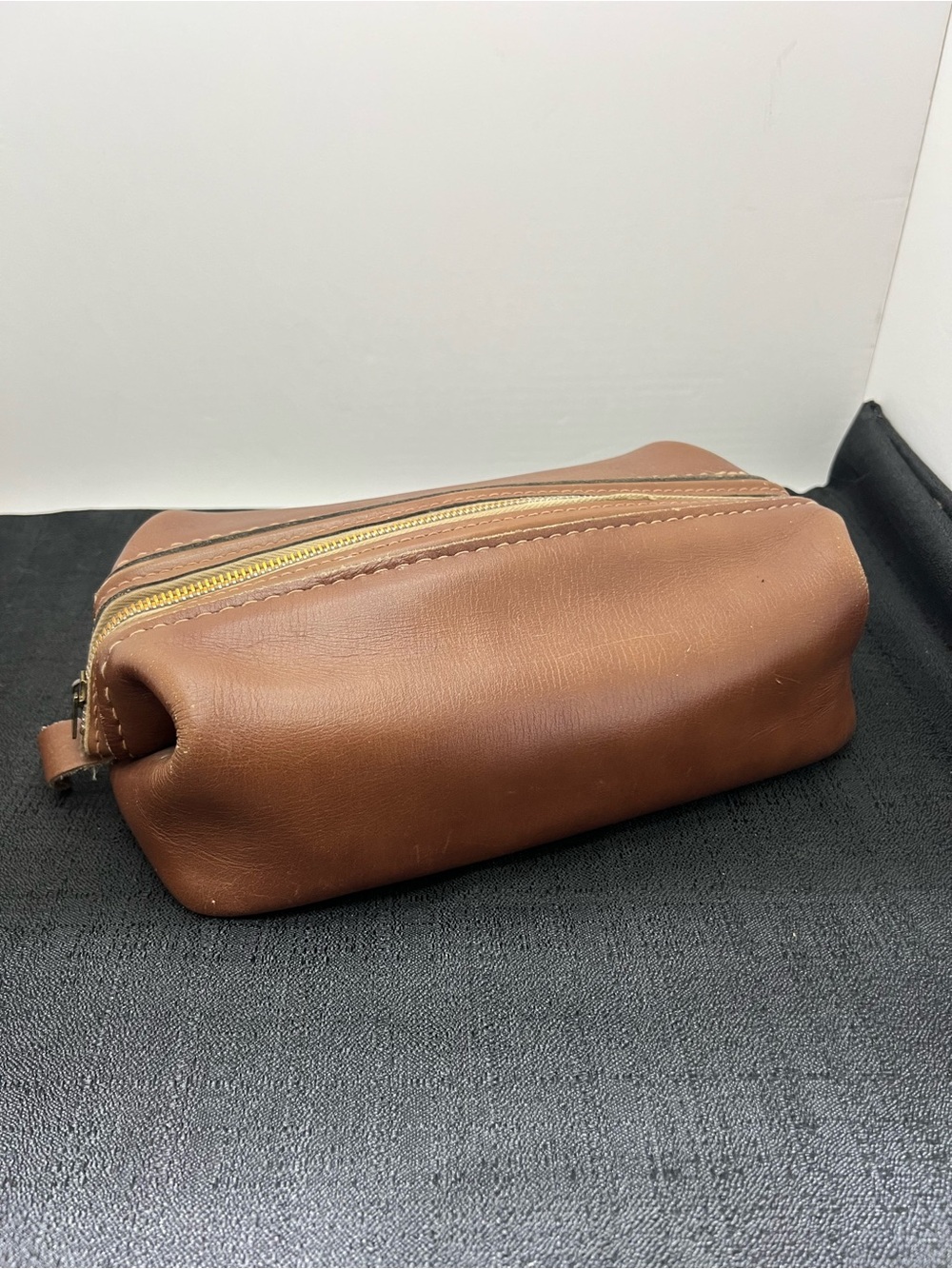 Vintage Leather Dopp Kit Foldover Pouch Travel Bag - Brown